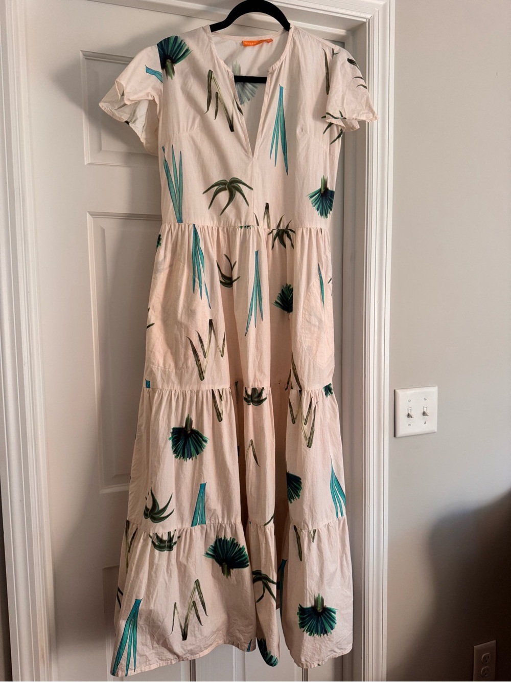Oliphant Cream Maxi Dress with Teal & Green Botanical Motif
